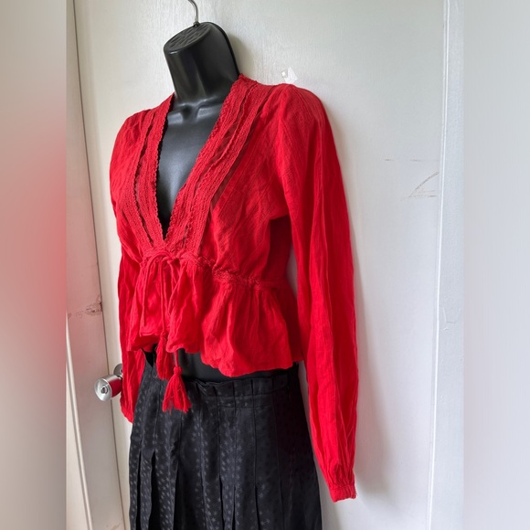 Free People Oberoi Red Boho Top size S - Picture 3 of 16